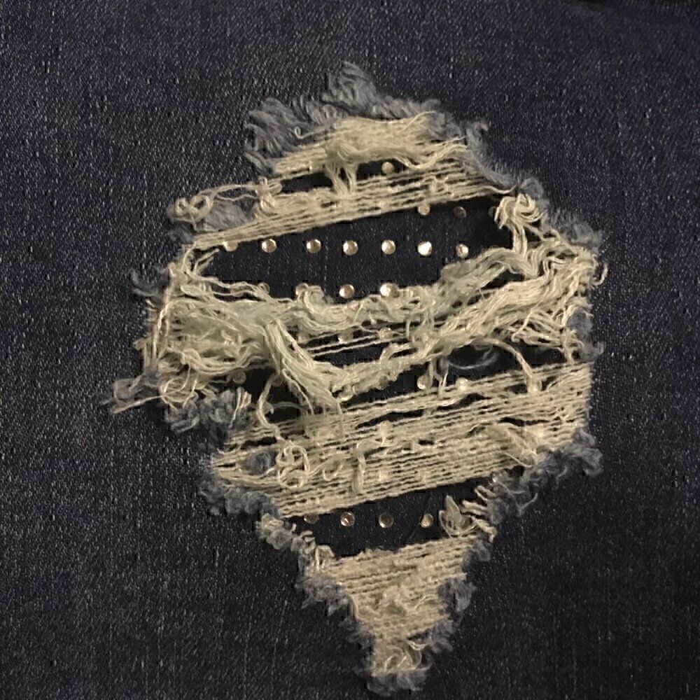 Bebe Destroyed Distressed Rhinestone Dark Wash Blue Skinny Jeans 30 - Picture 5 of 11